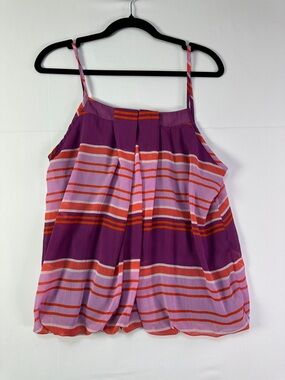 Rickis Striped Sleeveless Cami Blouse Purple Orange Lightweight L Indie Festival
